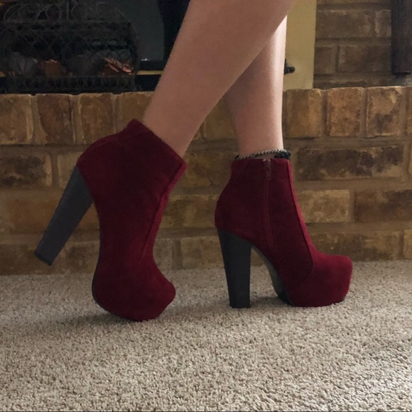 burgundy platform booties
